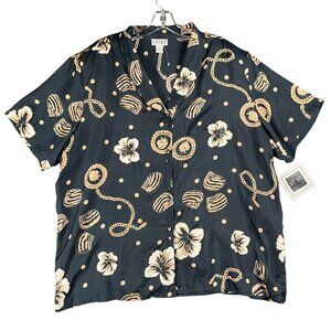 Stunt Silk Top Womens Size 3X Black Chain Print Floral Strawberry Shells Flowy